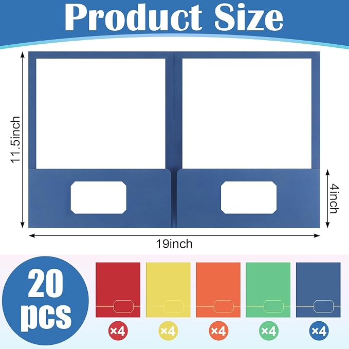 Kisston 20 Pack Executive Twin Pocket Folders Letter Size Light Blue Red Yellow - Image 2