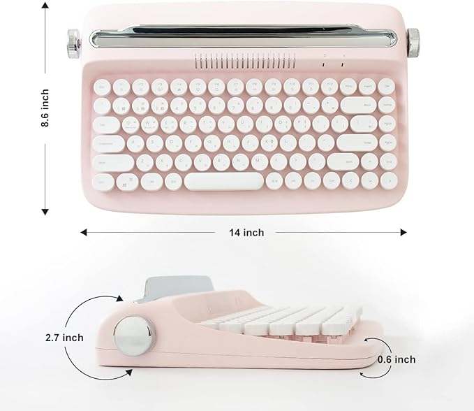 YUNZII ACTTO B303 Wireless Typewriter Keyboard, Bluetooth Connection, Cute Retro Aesthetic Design with Integrated Stand for Tablet, Phone, PC and Win/Mac/Android(B303, Baby Pink)-DeskLoop Office