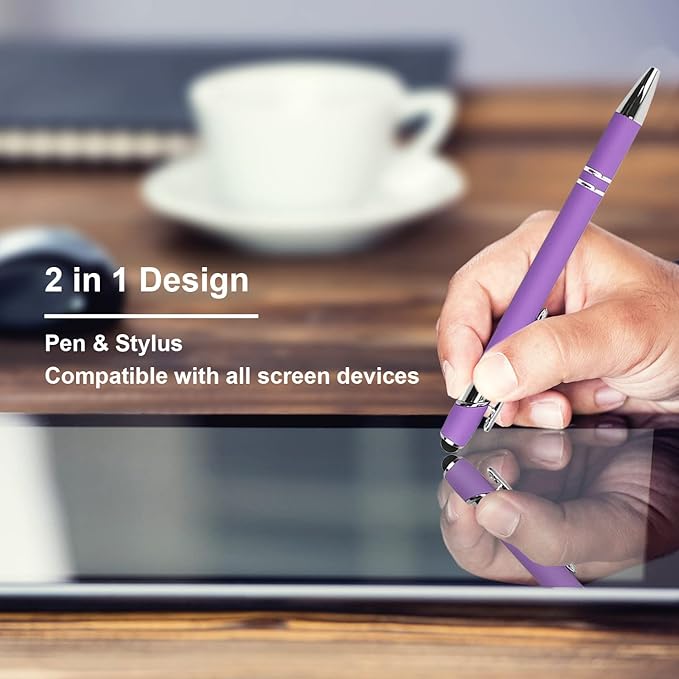 Ballpoint Pen with Stylus Tip, Soft Touch Click Metal Pen, 1.0mm Medium Point, Black Ink, 12 Count(Purple)-DeskLoop Office