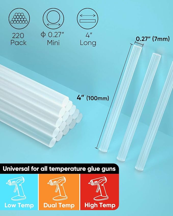 SHALL Mini Hot Glue Sticks, 0.27” Dia x 4” Long, 220-pack Clear Hot Melt Glue Gun Sticks for All-temp Mini Glue Guns, Multipurpose for Kids Adults DIY Art Craft Sealing Repairing Festival Decoration-DeskLoop Office