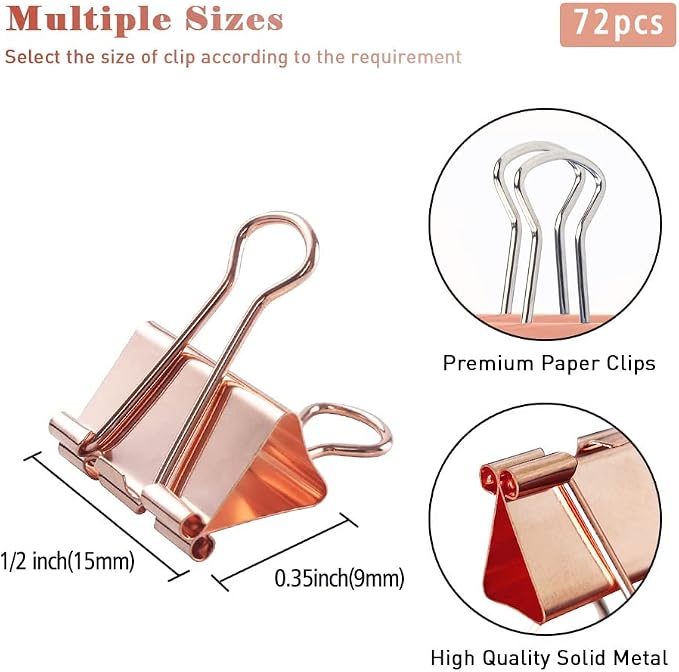 Mini Binder Clips, 120 Pack, 5/8 Inch, Standard 15mm, Rose Gold, Binder Paper - Image 2