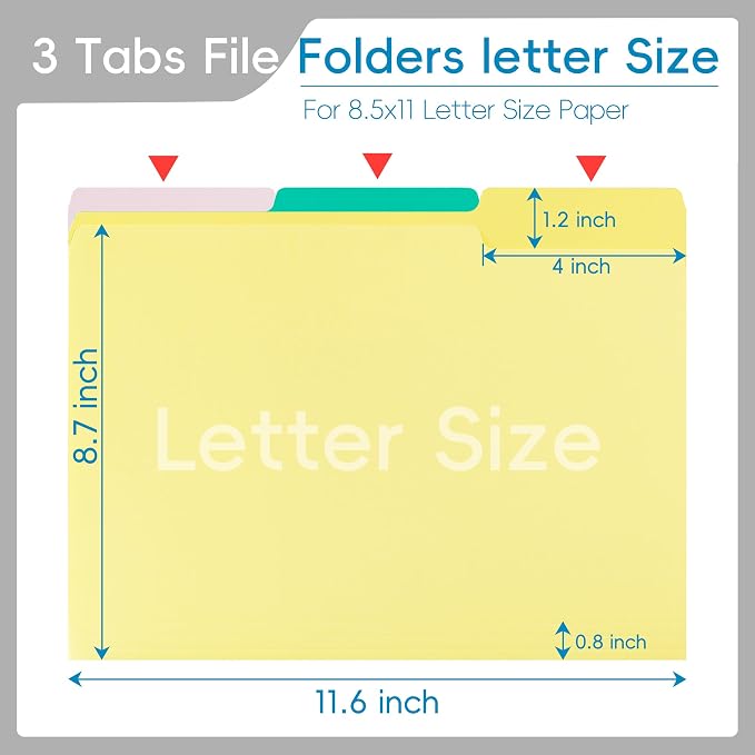 100 Packs Colored File Folders, 1/3 Cut Tabs File Folder, Lemon Yellow File - Image 2