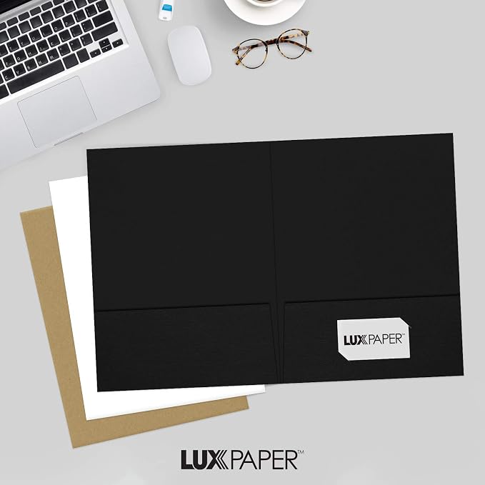 LUXPaper 9" x 12" Presentation Folders | Two Pocket | Black Linen | 100lb. - Image 6