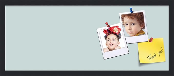 PinPix 30x12 Inch Cork Bulletin Board. This Decorative Framed Pin Board Comes with Soft Blue Design and a Satin Black Frame. Ideal for Home Office Decor or Message Board (PinPix-1814)-DeskLoop Office