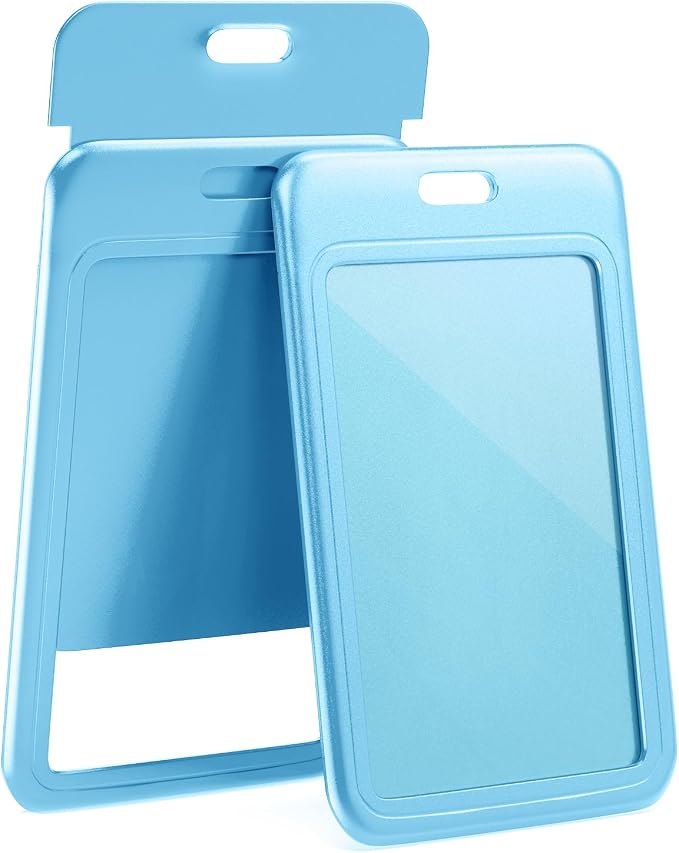 JINEASY ID 2 Pack Light Blue Hard Plastic Name Badge Holder Vertical ID Card - Image 2