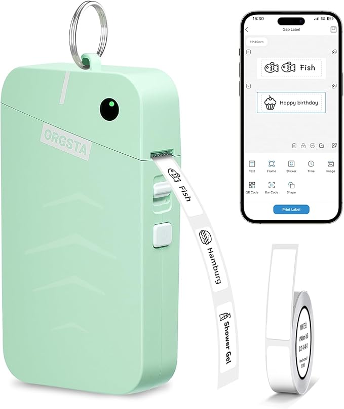 ORGSTA S001 Label Maker Machine with Tape, Portable Bluetooth Label Maker for Home and Office Organization, Thermal Label Printer Mini Label Maker with Multiple Templates, Green-DeskLoop Office