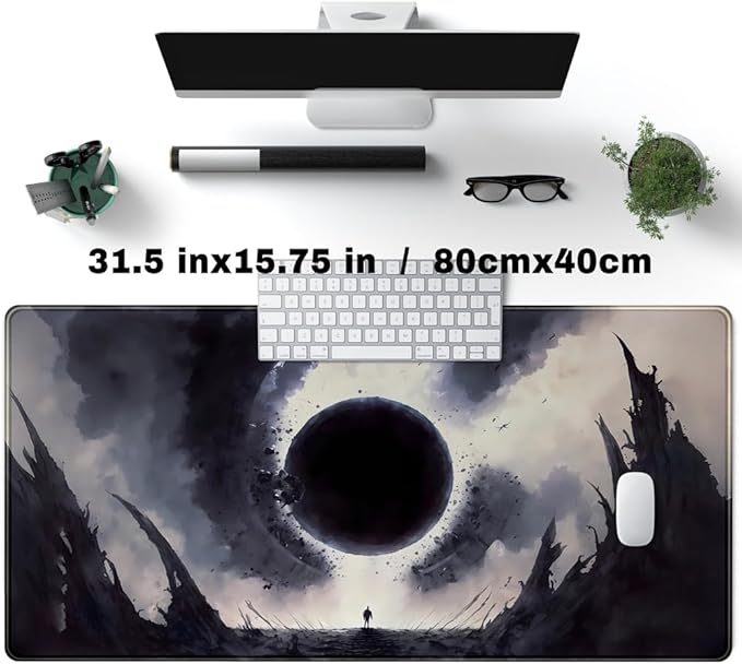 Black Moon Mousepad Gaming MTG Playmat Desk Mat Original Aesthetics Mouse Pad Large Gaming Mouse Pads Desk Pad XXL Keyboard Mat Full Desktop Mat Desk Cover Pad for Work Office Game (31.5x15.7 in)-DeskLoop Office