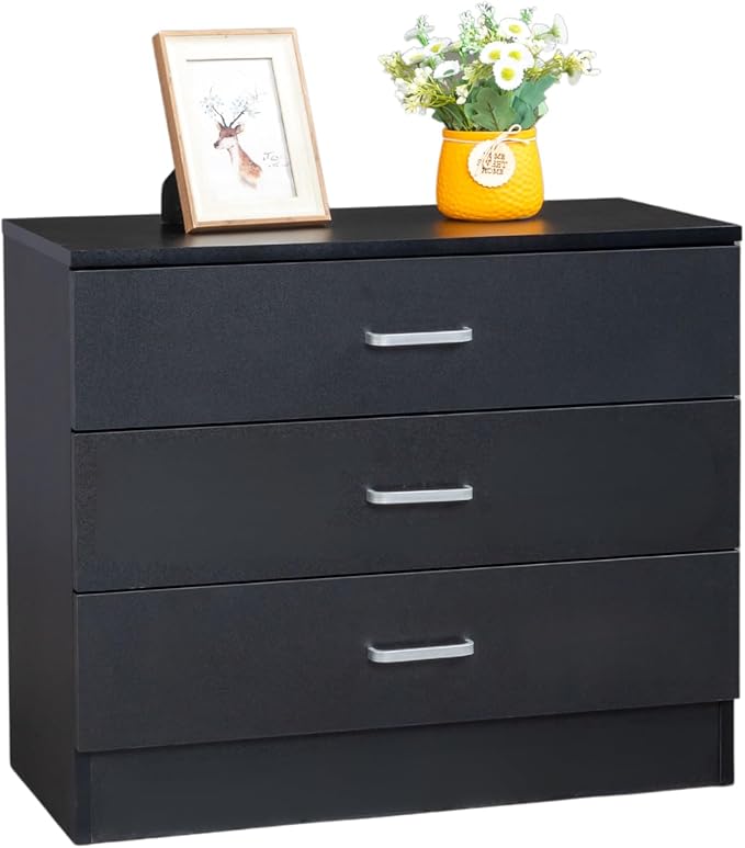 Karl home 3 Drawer Dresser, Modern Storage Chest of Drawers, Wood Bedside Table Night Table for Bedroom,Living Room (Black)-DeskLoop Office