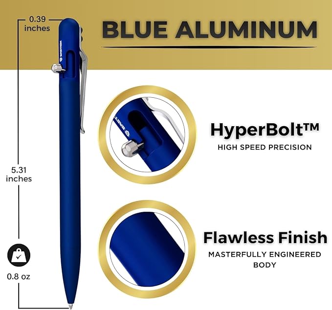 BASTION® Luxury Slim Bolt Action Pen, Lightweight Aluminum EDC Pen with Fine Tip, Professional Ballpoint Pen for School and Work - Blue-DeskLoop Office