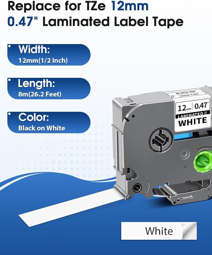 20-Pack P Touch Label Tape 12mm 0.47" Laminated White Compatible - Image 2