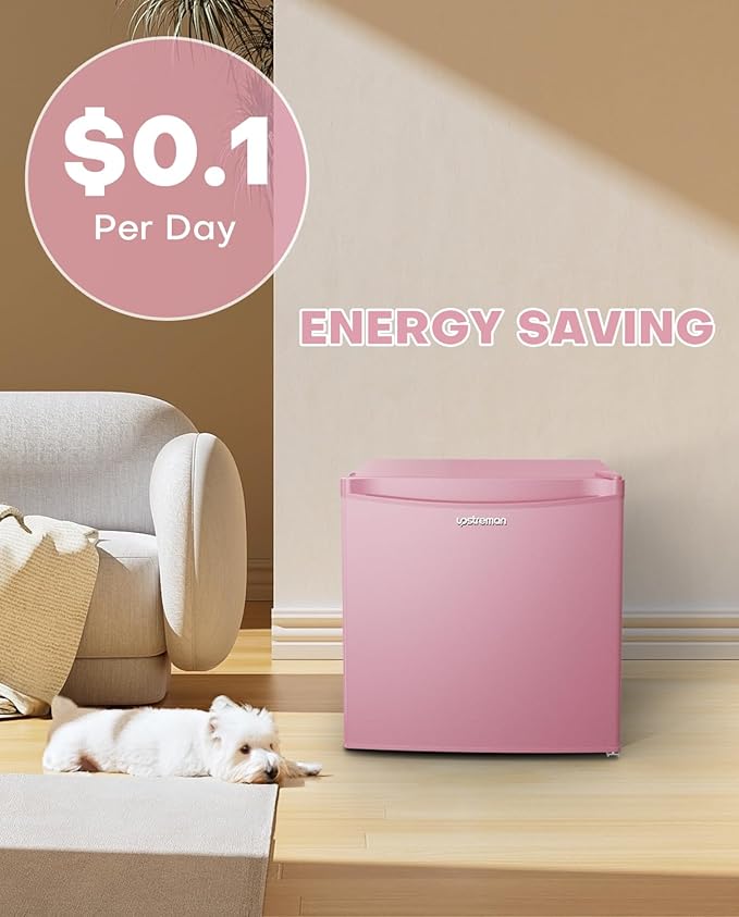 Upstreman 1.7 Cu.ft Mini Fridge with Freezer, Dorm Essentials, Adjustable Thermostat, Energy Saving, Low Noise, Single Door Compact Refrigerator for Dorm, Office, Bedroom, Pink-FR17-DeskLoop Office