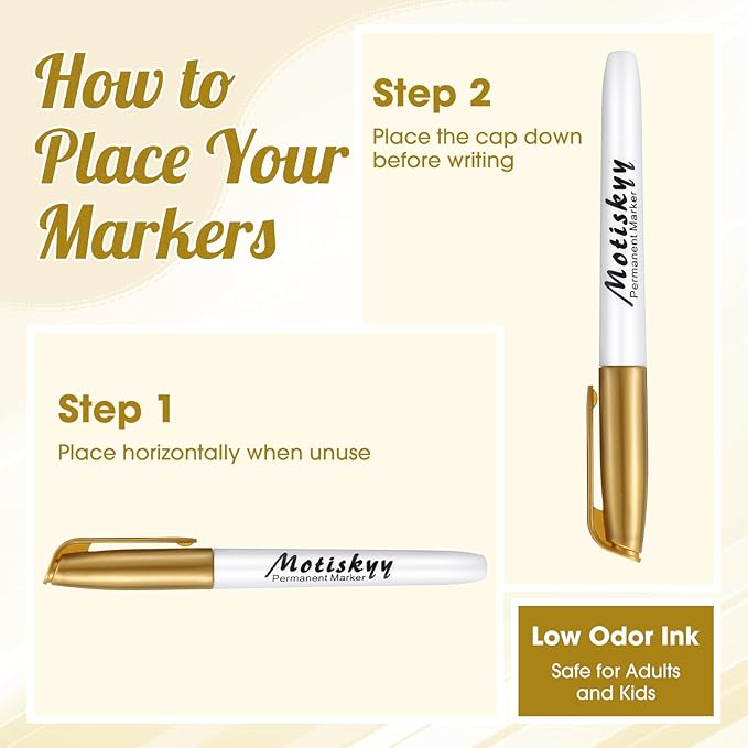 180 Pcs Metallic Permanent Markers Bulk Fine Point Metallic Markers Pens for Fabric, Black Paper, Cards, Scrapbook, Wood, Plastic, Canvas, Mugs, DIY Art Crafts, Etc(Gold)-DeskLoop Office