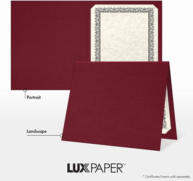 LUXPaper 9.5" x 12" Certificate Holders | Burgundy Linen | 100lb. Cover | 25 Qty - Image 4