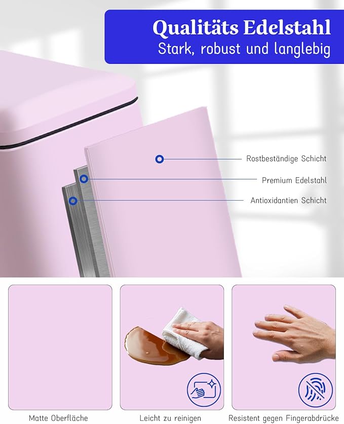 JM.YIPENG Bathroom Rubbish Bin, 5 Litre Cosmetic Bin, Small Waste Bin with Soft Close Lid, Bathroom Bin for Toilet, Bathroom, Bedroom, Living Room, Pink-DeskLoop Office