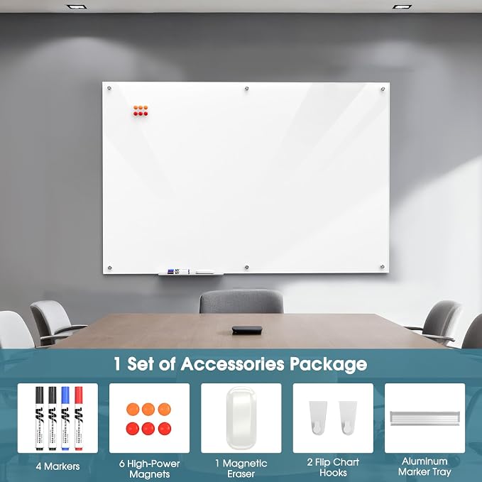 MaxGear 60" x 40" Glass Whiteboard Wall Mounted - Image 4