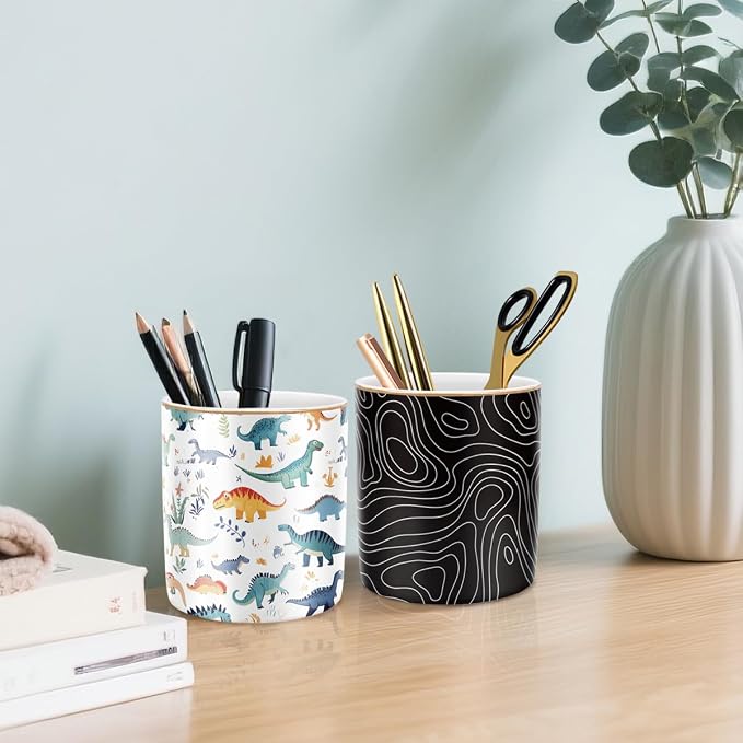Pen Holder, Pencil Cup for Desk, Cute Makeup Brush Holder, Durable Ceramic - Image 7