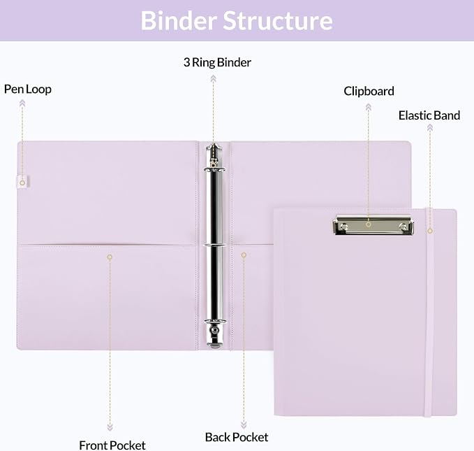 SKYDUE 3 Ring Binder with Clipboard 1 Inch, 13.2" × 10.2" PU Clipboard Binder - Image 8