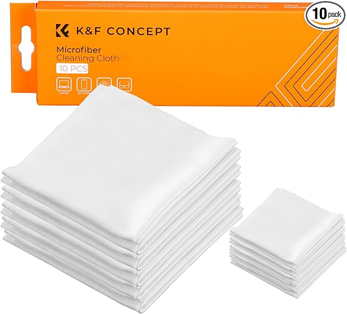 K&F Concept 10 Pack Microfiber Cleaning Cloths，Washable Reusable 6x6in Vacuum Wrapped Lint Free Glasses Cloth for Glasses, Lens, Screens & More-DeskLoop Office