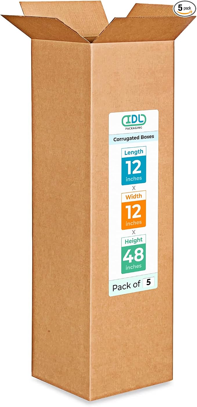 IDL Packaging Medium Corrugated Shipping Boxes 12"L x 12"W x 48"H by IDLPackaging