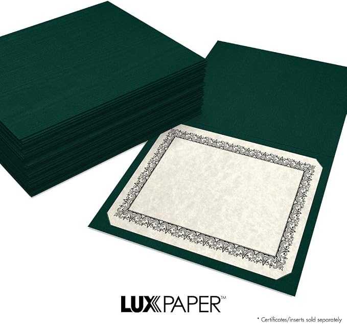LUXPaper 9.5" x 12" Certificate Holders | Green Linen | 100lb. Cover | 100 Qty - Image 8