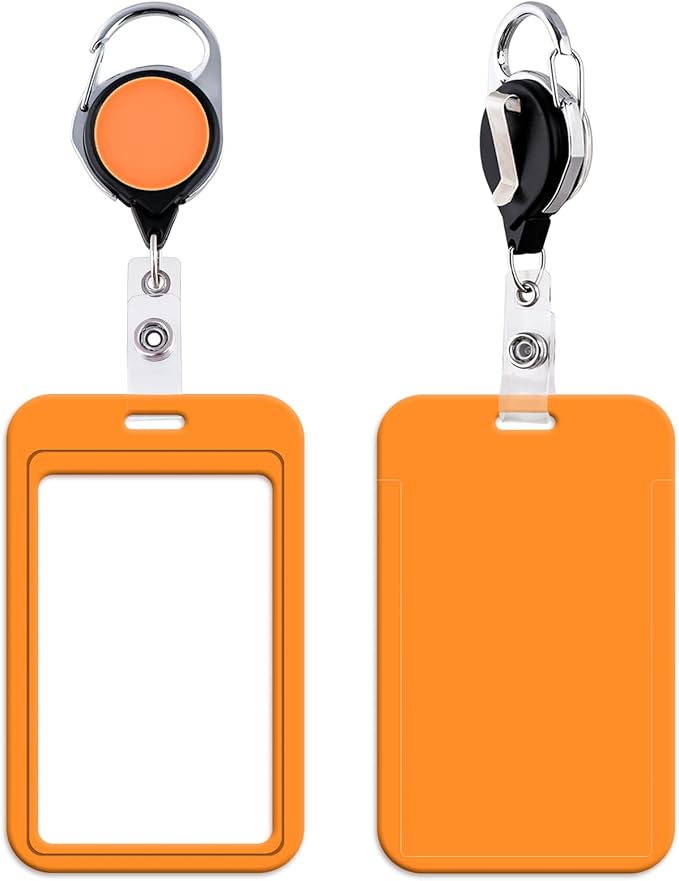Cute Orange ID Badge Solid Holder Heavy Duty Keychain Retractable Badge Reel ID by beemorita