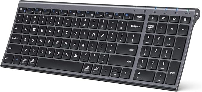 iClever BK10 Bluetooth Keyboard, Universal Bluetooth 5.1 Wireless Keyboard with Number Pad, Ergonomic Design, Multi-Device Compatibility, Stable Connection for Mac, iPad, iPhone, Android, Windows-DeskLoop Office
