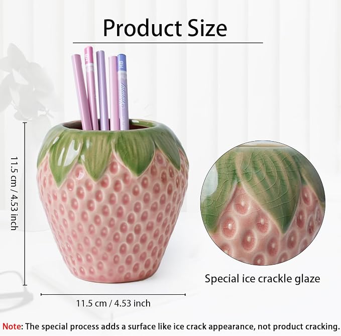 Strawberry Pencil Holder, Cute Pen Holder - Image 2