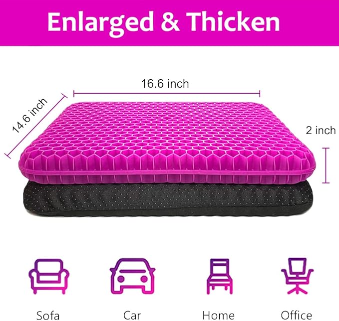 Gel Seat Cushion, Egg Seat Cushion for Tailbone, Back, Sciatica Pain Relief - Gel Enhanced Chair Pads with Non-Slip Cover for Office Home Chair Car Seat Wheelchair (Extra Thick, Violet)-DeskLoop Office