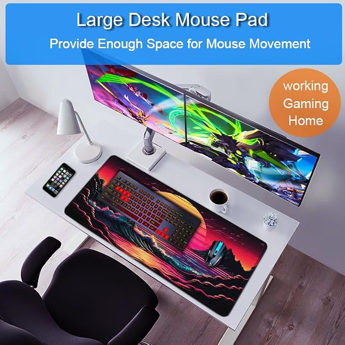 Mouse Pad, 31.5x15.7 inch Large Extended Computer Keyboard Mouse Mat, Water - Image 6