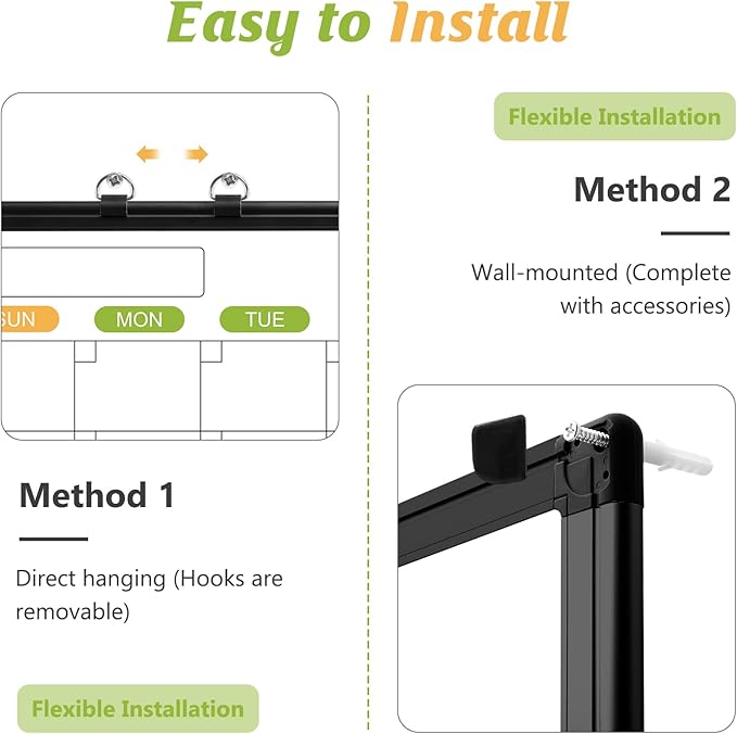 Dry Erase Calendar Whiteboard for Wall, 24" x 18" Magnetic Monthly White Board Calendar with Black Aluminum Frame, Double-Sided Hanging Dry Erase Board for Office, Home, School-DeskLoop Office
