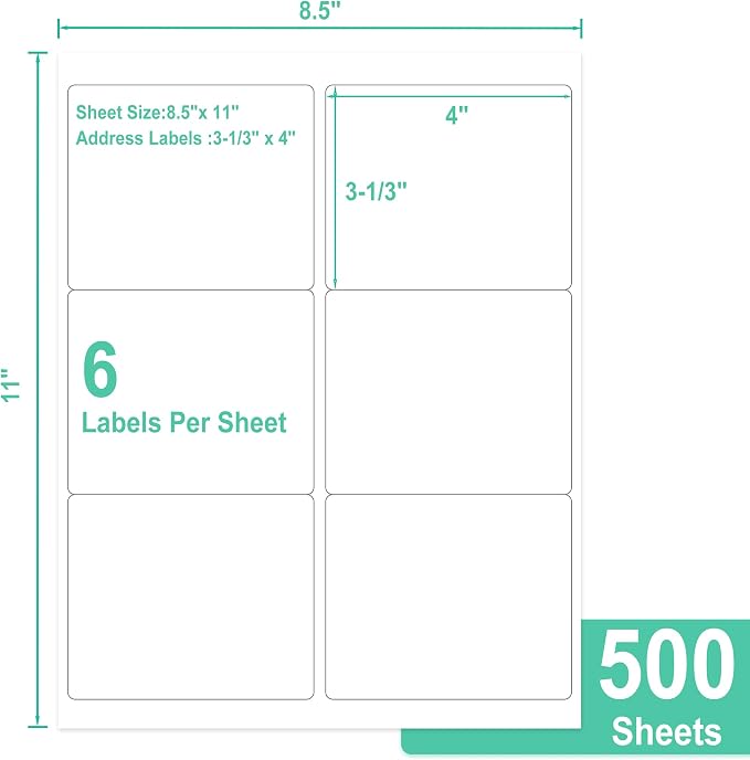 L LIKED Printable Shipping Address Labels, 500 Sheets, 3-1/3" x 4" Sticker - Image 2