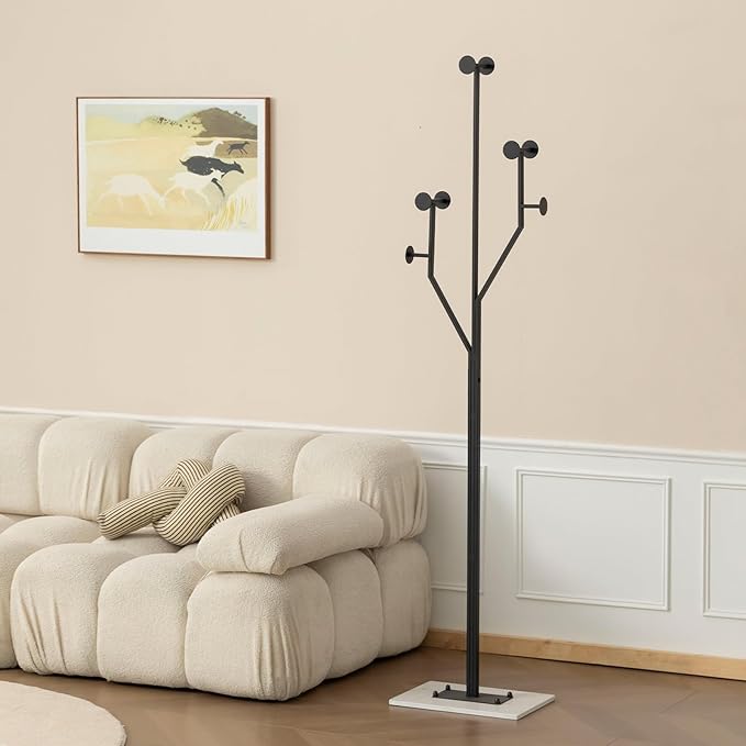 Heavy Duty Coat Rack Tree-shaped Metal Freestanding Coat Tree with Sturdy Marble Base Corner Coat Rack for Bedroom Entryway Hallway 14.96 x 10.24 x 68.9 Inches (Black)-DeskLoop Office