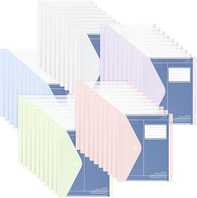 50 Pack Binder Pockets, Heavyweight Clear Plastic Folders by WORPSON