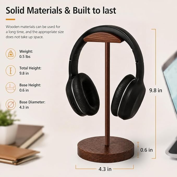 Headphone Stand Nature Wood Headset Hanger Mount Hook Gaming Holder Desktop - Image 2