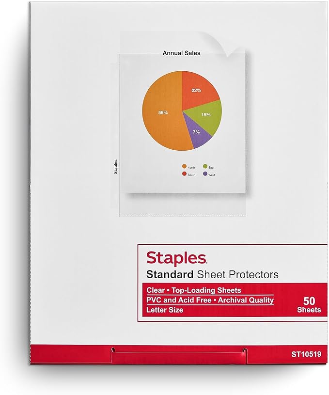 Staples Medium‑Weight Sheet Protectors, Archival‑Safe, Top‑Loading Design - Image 4