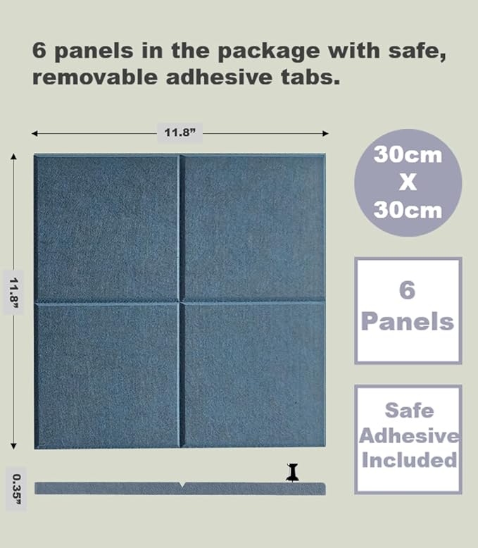 Cork Board 24 x36 Alternative - 6 Pack Felt Wall Tiles with Safe Removable Adhesive Tabs, Cork Boards for Walls for Home Office Pin Board Tack Board Cork Board - Prussian Blue-DeskLoop Office