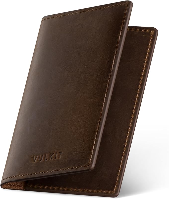 VULKIT Genuine Leather Business Card Holder 2 Sided Slim Business Name Card by VULKIT