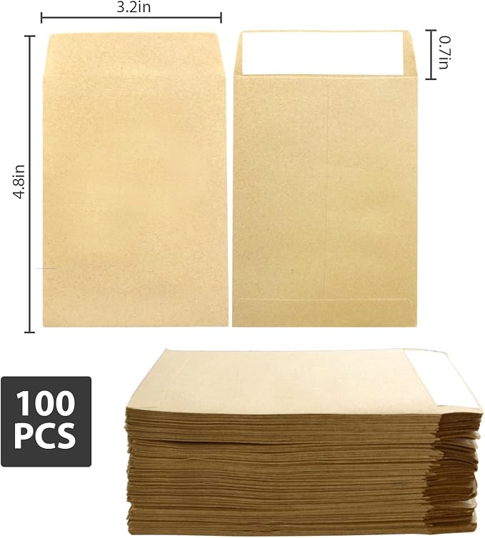 100 Pack Kraft Small Coin Envelopes, 3.23"4.53", Fully Sealed Seed Envelopes; - Image 2