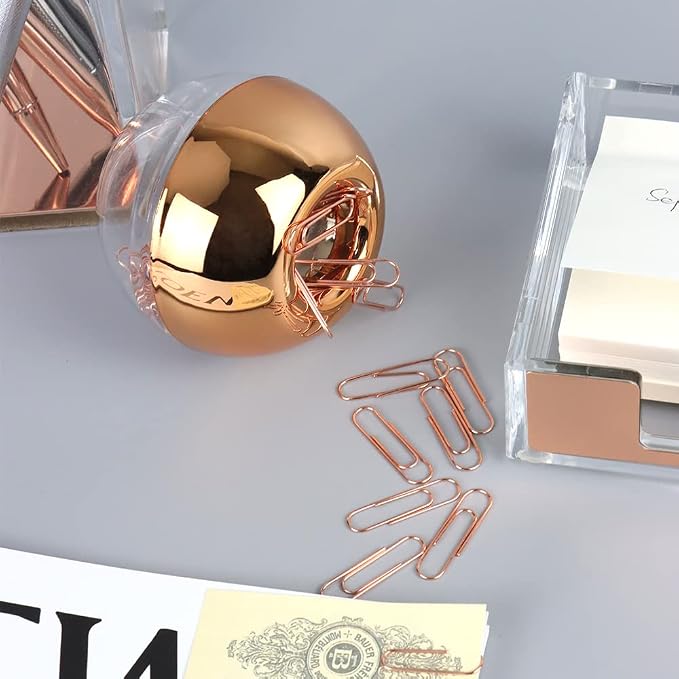 Rose Gold Paper Clip Holder Medium Holographic Paper Clips Dispenser 100pcs - Image 4