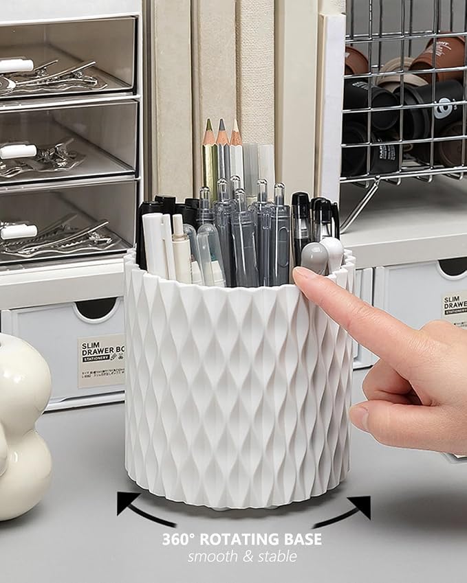 Lebenrich Rotating Pen Holder for Desk, 5 Slots Unique Blue Desk Pen Organizer - Image 3