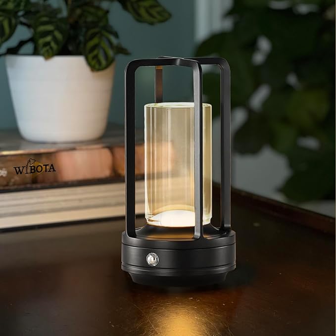 cordless led table lamp,klarako crystal lantern,outdoor table light,auge light Portable Metal Table Lamp for Indoor/Outdoor, 3 Colour4000mA Dimming Battery Powered Small Desk Lamp Bar/Camping-Black-DeskLoop Office