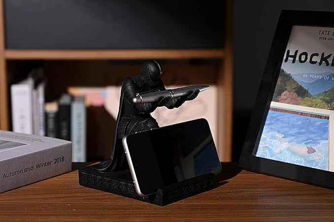 Windbreaker Soldier Knight Pen Holder Personalized Desk Accessory, Mobile Phone & Gaming Controller Holder, Device Stand Gift for Medieval Enthusiasts (Black)-DeskLoop Office