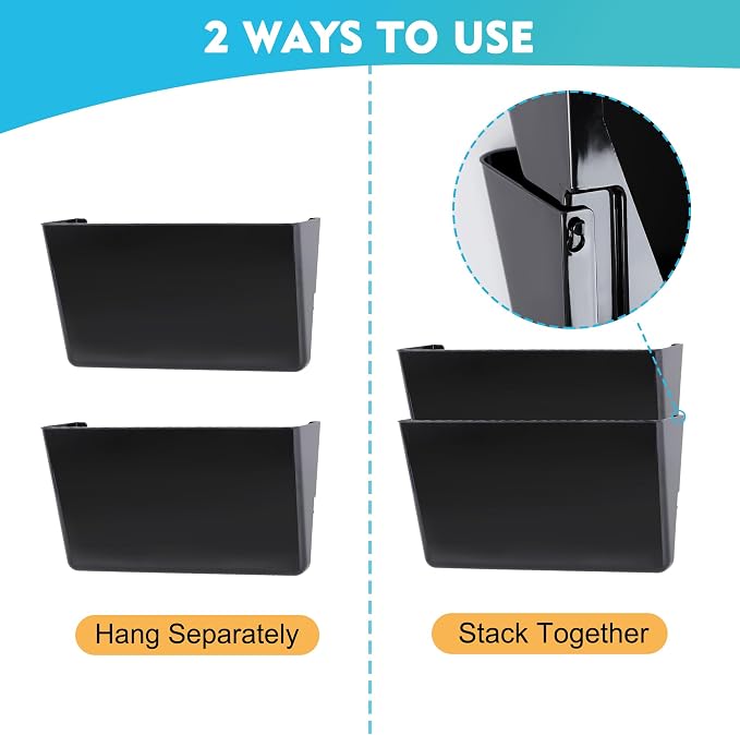 EASEPRES 3 Pack Black Plastic Single Pocket Hanging File Organizer, Wall Mount - Image 3
