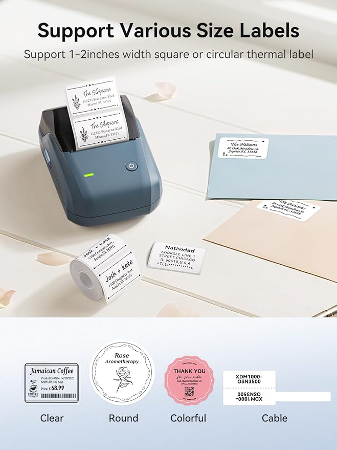 NIIMBOT B1 Label Maker Machine with Tape, 2 Inch Portable Label Printer, Bluetooth Thermal Label Printer with Multiple Templates for Small Business,Office,Home,School (Blue, 1 Printer+1 Roll Label)-DeskLoop Office