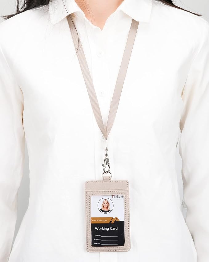 Teskyer Badge Holder with Lanyard, Leather ID Name Badge Card Holder with - Image 9