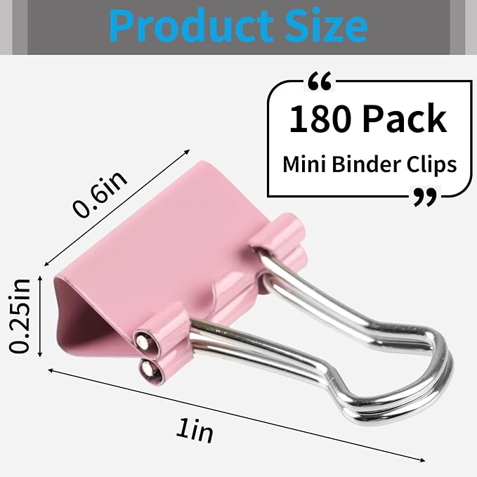 180Pcs Small Binder Clips, Mini Binder Clips, 0.63 in/15mm Clips Office Supplies - Image 2