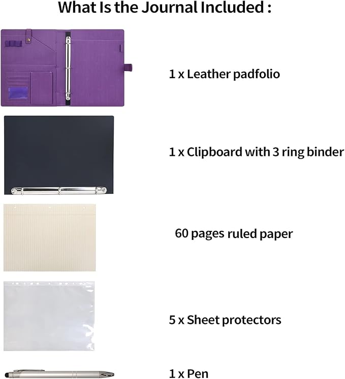 Wonderpool A4 PU Leather Portfolio Holder Ring File Document Case - Image 5