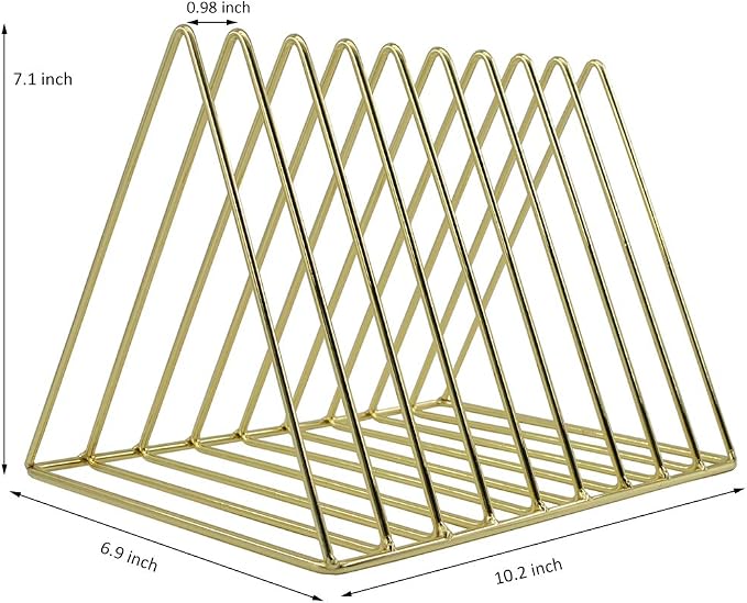 EASEPRES Gold File Holder Organizer, Triangle Record Album Holder Magazine Wire - Image 4