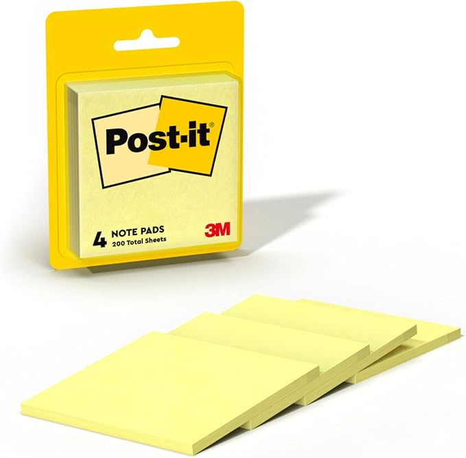 Post-it Notes, 3 in x 3 in, 4 Sticky Notes Pads, 50 Sheets per Pad, The Iconic by Unknown
