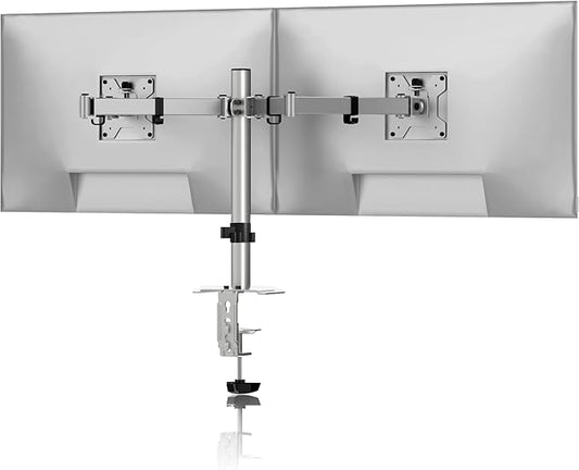 Pholiten Dual Monitor Stand, Heavy Duty Adjustable Monitor Arm Desk Mount for 2 Screens up to 38Inches, Tilt, Swivel, Rotate, Supports Tilt, Swivel, Rotate, Supports 22 lbs per Arm,Silver-DeskLoop Office
